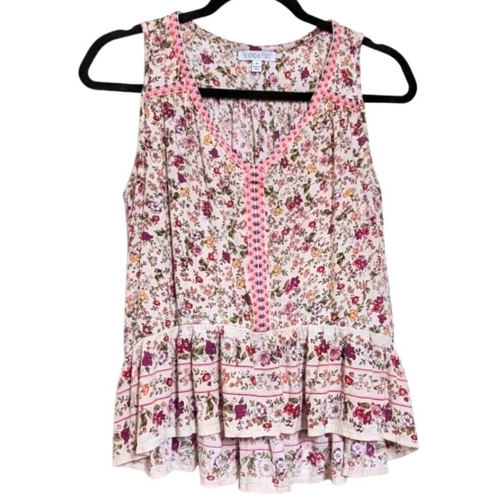 Patrons of Peace Floral Tank with Embroidery